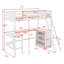 Lit mezzanine simple avec bureau et tablettes, cadre de lit mezzanine en bois pour enfants, adolescents, adultes