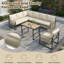 6-7 Seat Modular Outdoor Sofa Set With Adjustable Plastic Wood Table & Rope