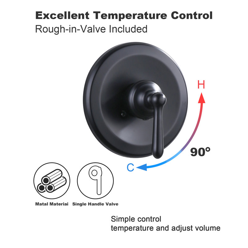 Robinet de baignoire et de douche à poignée simple à 7 jets avec douche à main (valve incluse), Noir mat