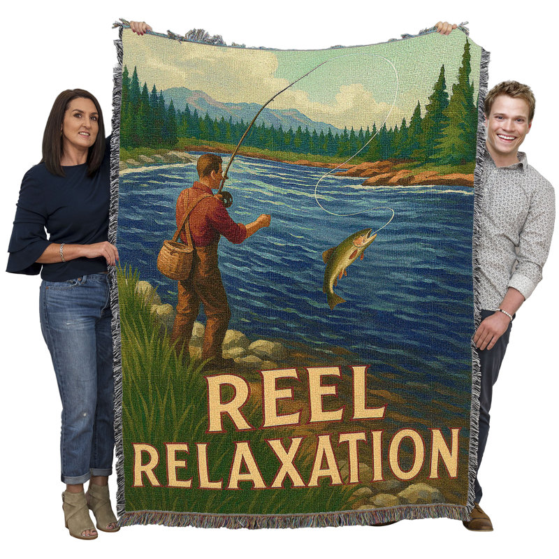 Pure Country Weavers Reel Relaxation - Couverture tapisserie cadeau pour chalet, tissée en coton - Fabriquée aux États-Unis (72 x 54)