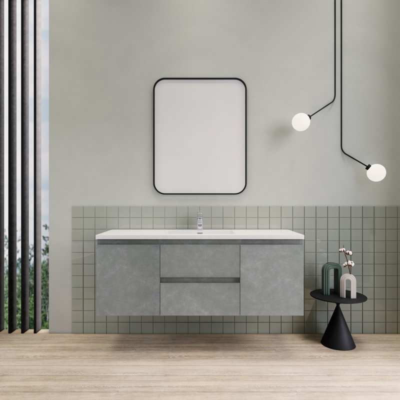 Alcester 59.2'' Single Bathroom Vanity with Resin Top, Cement Gray