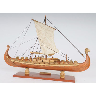13" Wood Brown Drakkar Viking Hand Painted Boat