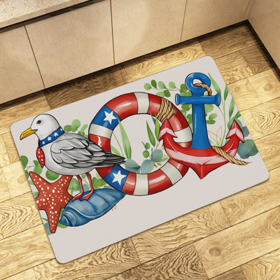 Tapis nautique gris clair mouette ancre patriotique 24 po x 36 po