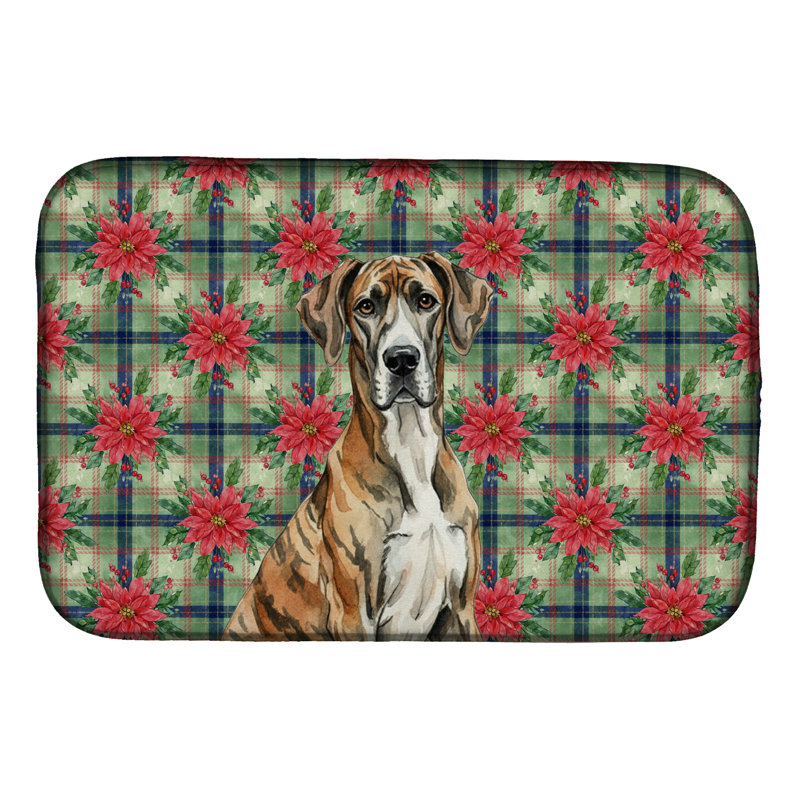 Tapis de vaisselle Brindle Great Dane Christmas PoinsettIas