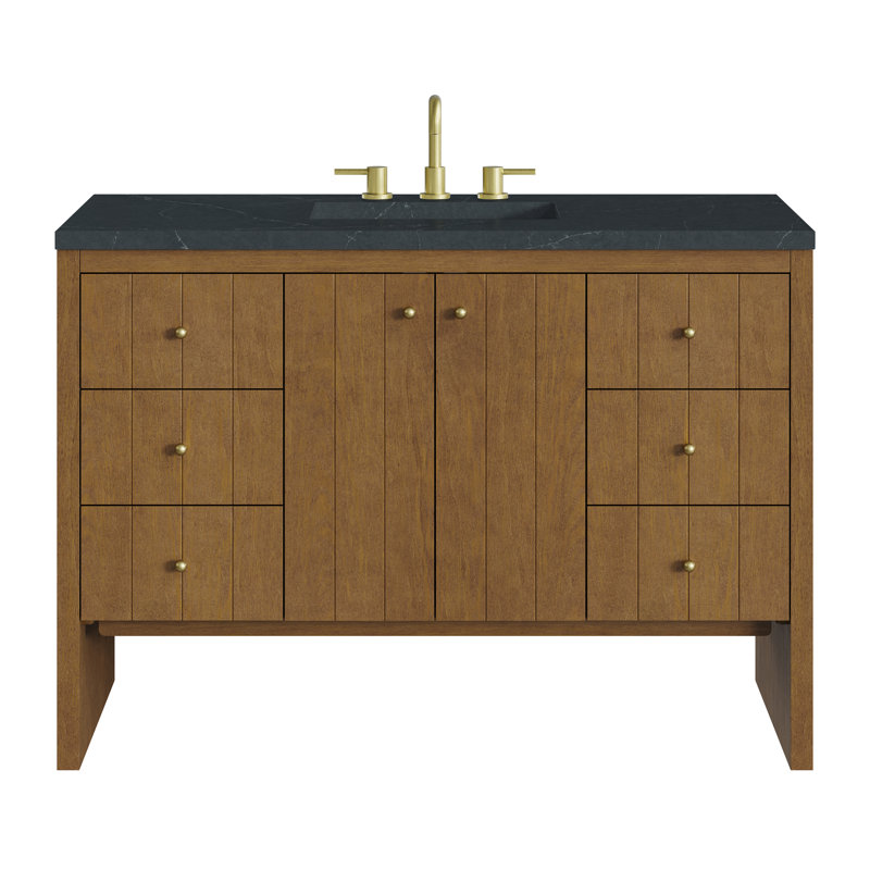 Hudson 48" Single Bathroom Vanity Set, Charcoal Soapstone, 8" Widespread, Honey Oak