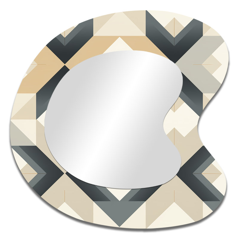 Minimalist Symmetry Boho Pattern - Irregular Geometric Assymetrical Modern Unique Wall Mirror, 33" x 33"