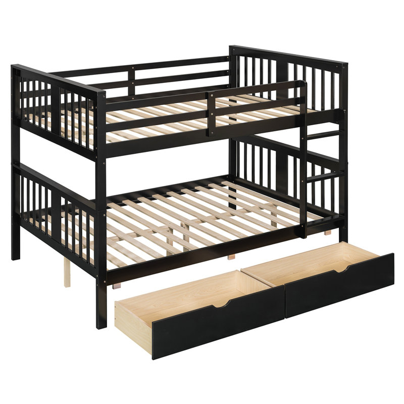 Lit superposé double sur double avec tiroirs et échelle pour chambre à coucher, Espresso