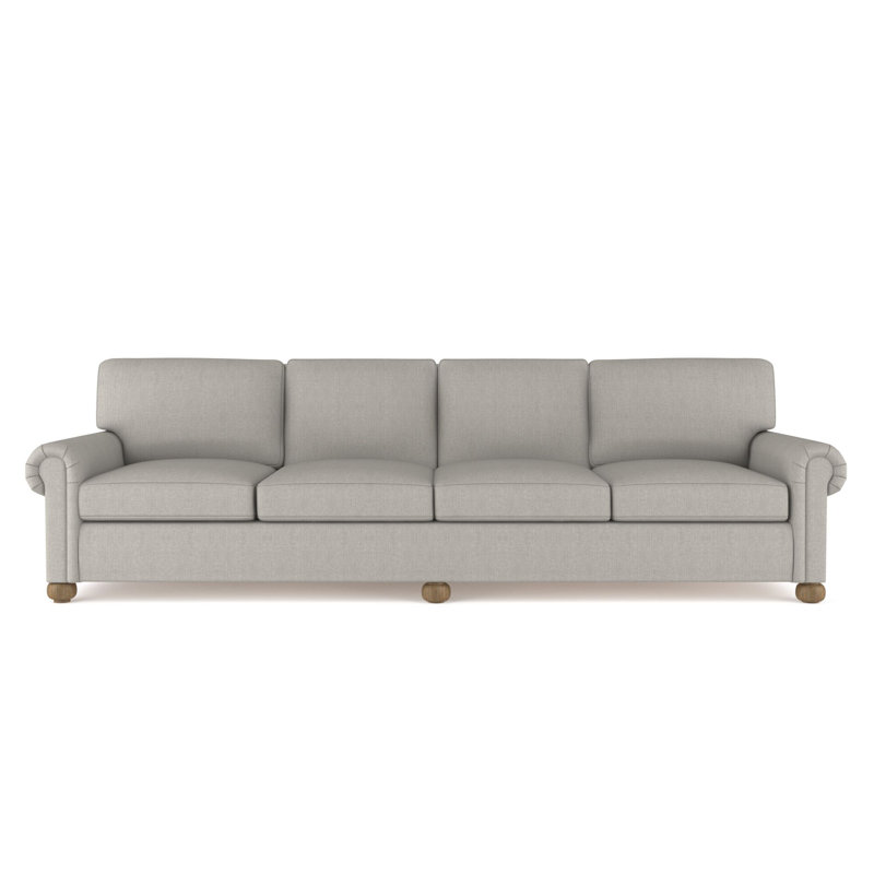 Leroy Rolled Panel-Arm Extra Long Sofa with Bun Feet, 36" H x 120" W x 49" D, Vintage Leather Graphite, Weathered