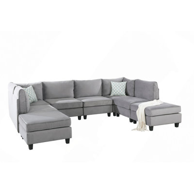 Sectional Sofa, 120" Modular Sectional Sofa, 8-Piece Gray Velvet, Modern Configurable Layout