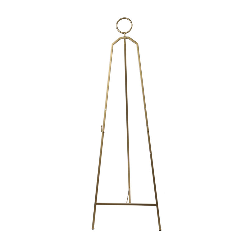 Metal Tall Adjustable 3 Tier Display Gold Easel with Circular Ring Top, 66" H x 21.50" W x  21.50" D