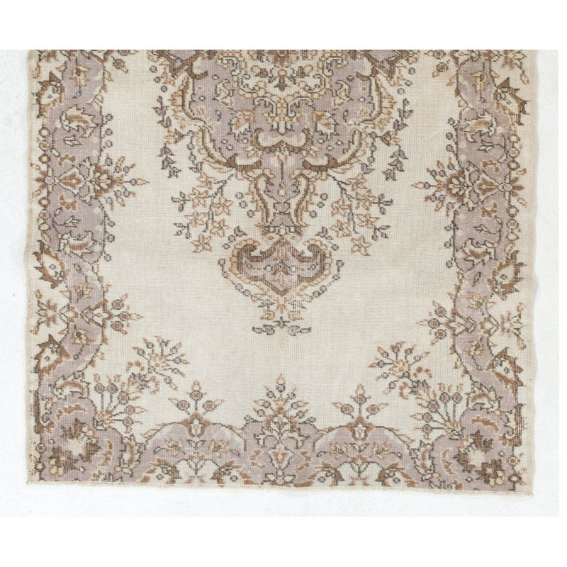 Hand-knotted Vintage Medallion Design Wool Turkish Area Rug in Neutral Colours