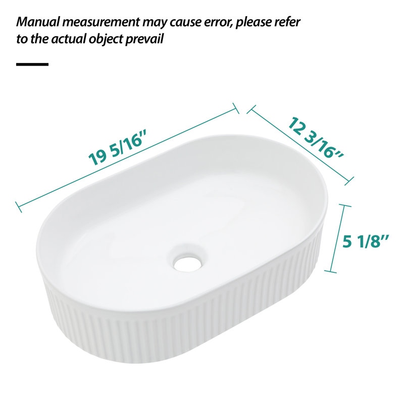 Lavabo de salle de bain vasque ovale en céramique blanche 19,31X12,19 pouces