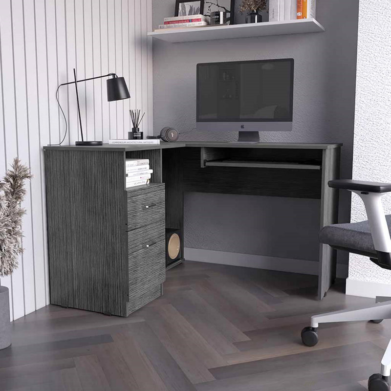 2-Drawer 1-Shelf L-Shaped Computer Desk(Desk), Gray