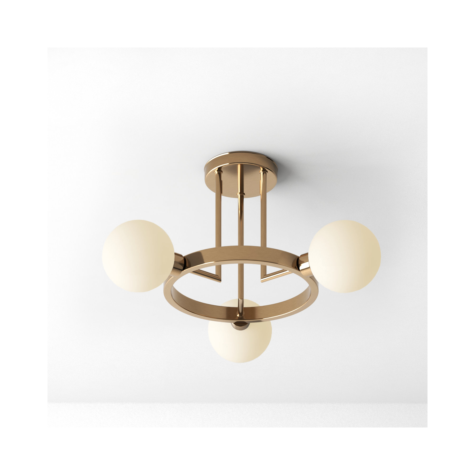 Eveliina 3 Light Glass Semi Flush Mount, Satin Brass