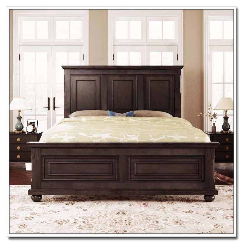 Structure de lit grand lit en pin traditionnel