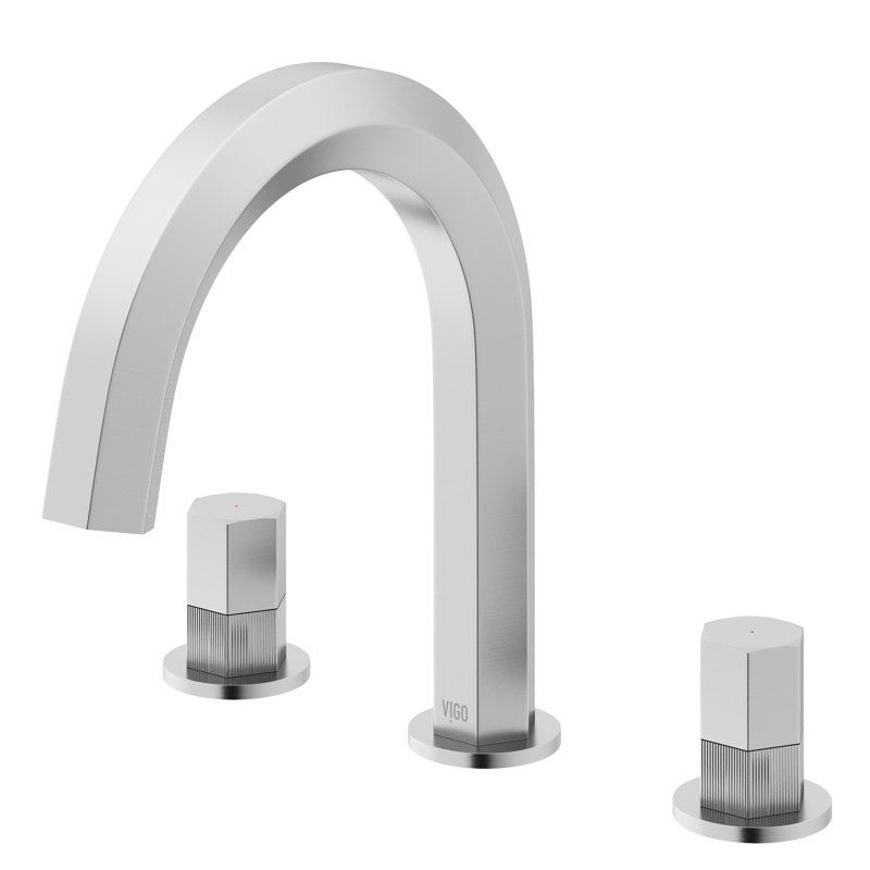 Hart Widespread 3-Hole Bathroom Faucet, 2-Handle High Arc With Hexagon Knob Handles In Brushed Nickel, Brushed Nickel