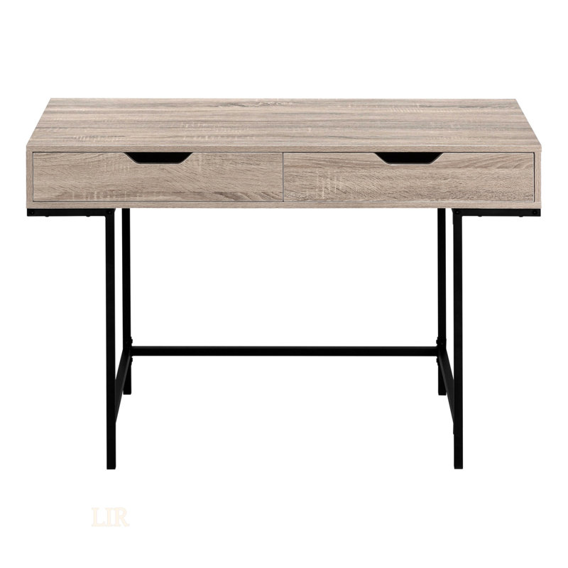 Contemporary Home Office Computer Desk With Storage Drawers, Black Metal Frame, And Spacious Work Surface For Modern Efficiency.