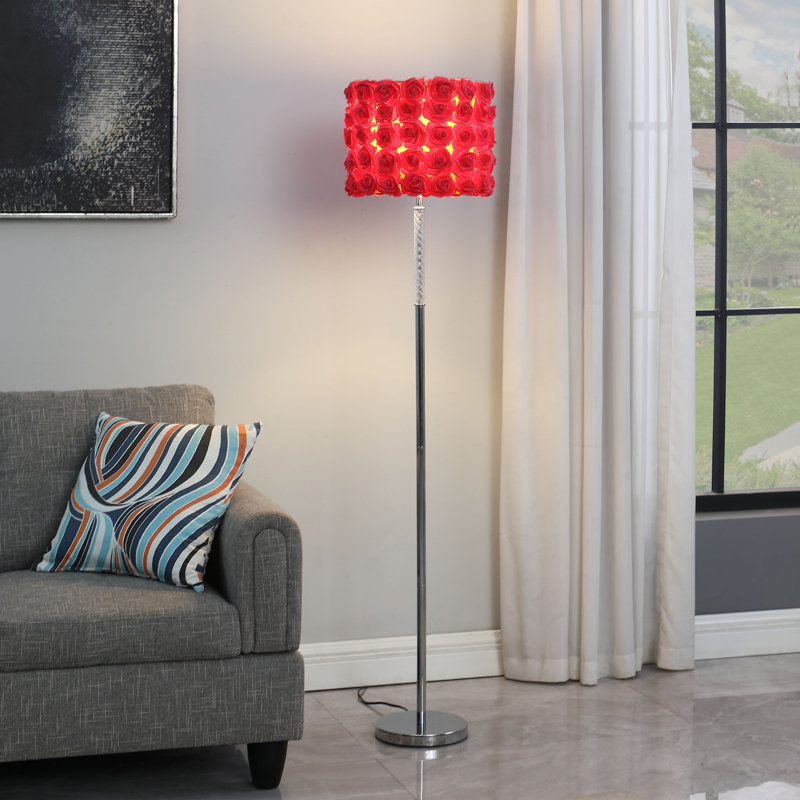 63" Steel Traditional Shaped Floor Lamp With Drum Shade, Red