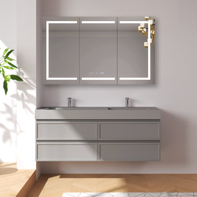 Meuble-lavabo mural double 59 po avec comptoir à surface solide 59 po