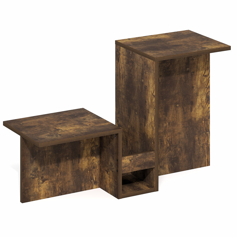 Table d'appoint en forme de vallée, avec étagères à plusieurs niveaux et porte-revues, pour le salon, pin ambré, Brun