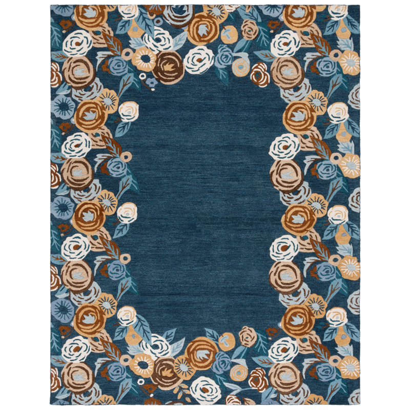 Chelsea Tufted Wool Cotton With Latex Floral Rug in Blue/Ivory, Rectangle 8' x 10'