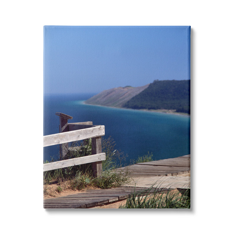«Coastal Cliff Ocean Boardwalk», photographie nautique de nature XXL encadrée en noir, art texturé par Daniel Sproul