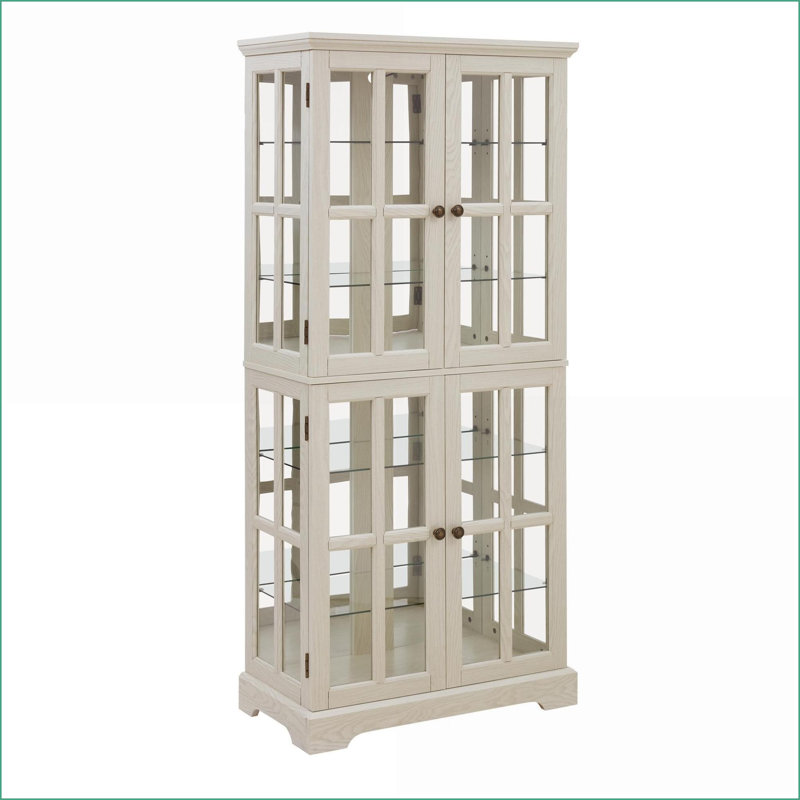 Cabinets, Traditional Off-White Curio Display Cabinet with Glass Doors Adjustable Shelves E26 Bulb Included | MDF+glass | Living Room