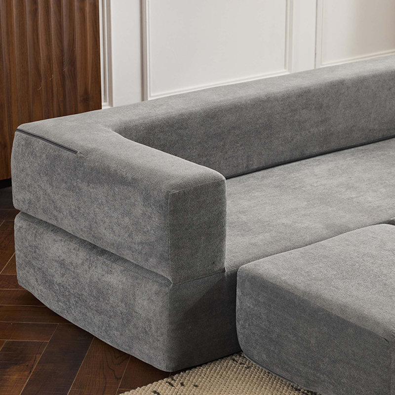 Boneless modular Chenille sofa with 3 Ottomans, Light Gray