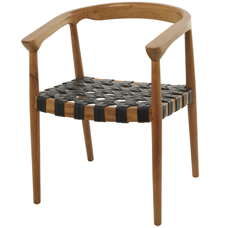 Contemporary Teak Wood Woven Round Chair, Brown