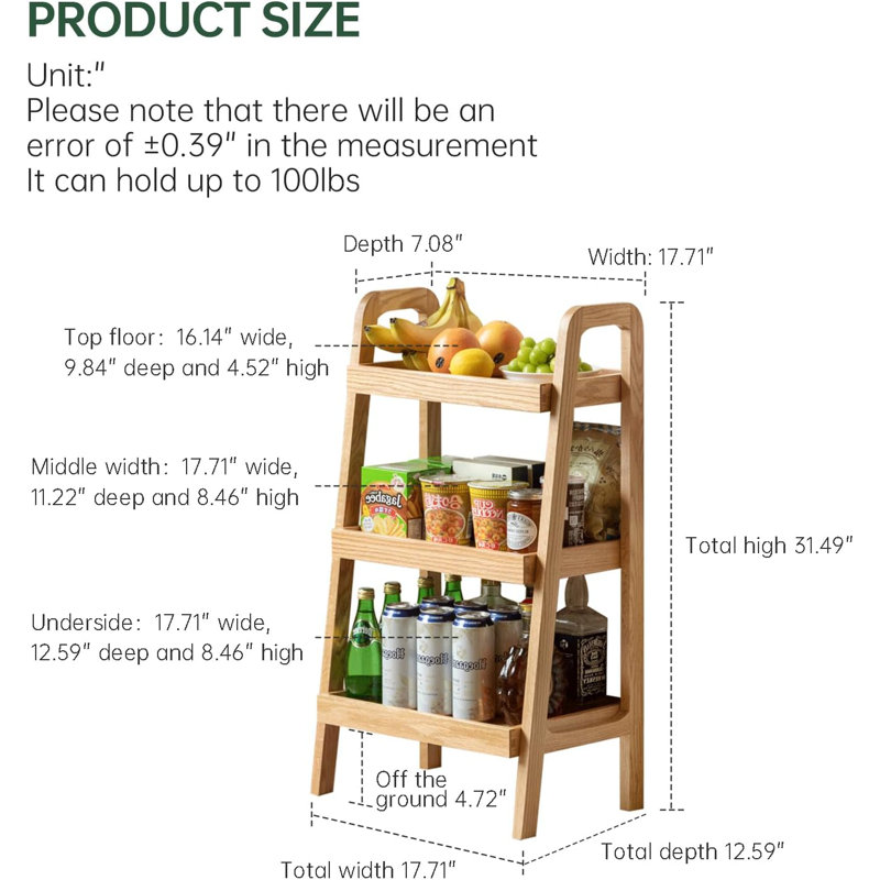 Solid Wood Frame End Table, 80cm H x 45cm W x 32cm D, Oak