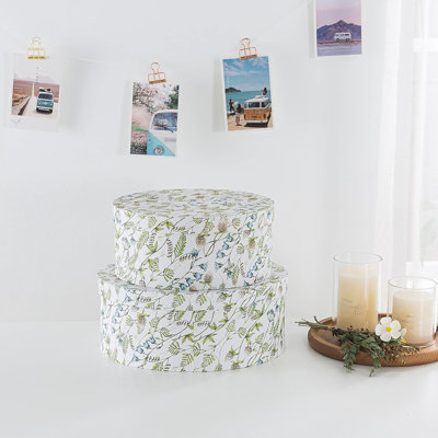 Spring Festival Oval Paperboard Decorative Storage Boxes With Lids - Set 2: Nesting Cardboard Home Décor Containers, Stacking Floral Design Gift Boxes, Vintage Mache Craft Storage
