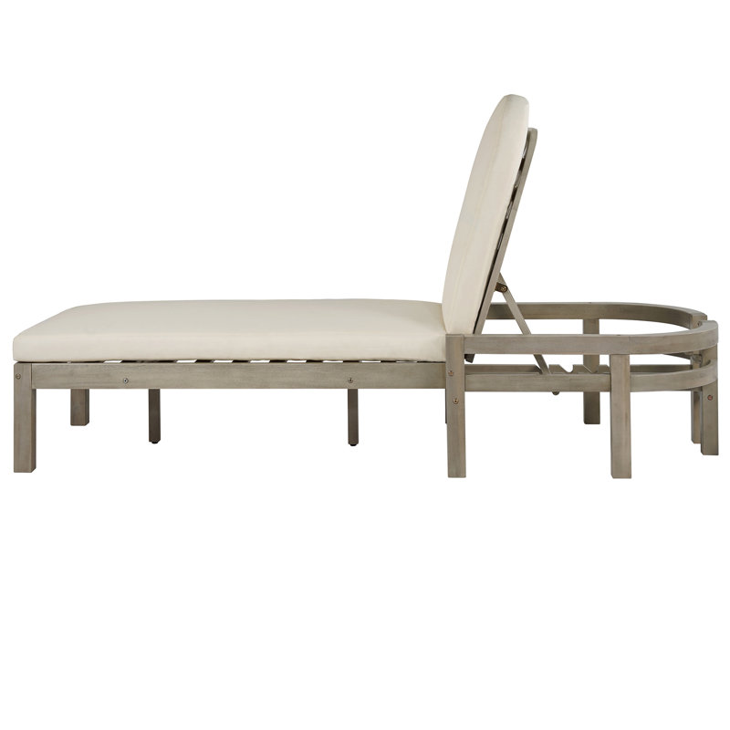 Outdoor Chaise Lounge, Premium Acacia Wood Patio Recliner with Arched Backrest, 5-Position Adjustable Backrest, Outdoor Lounge Chair for Poolside