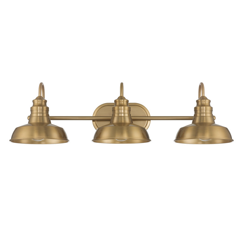 3-Light Industrial Chic Vanity Light Fixture, Brushed Gold
