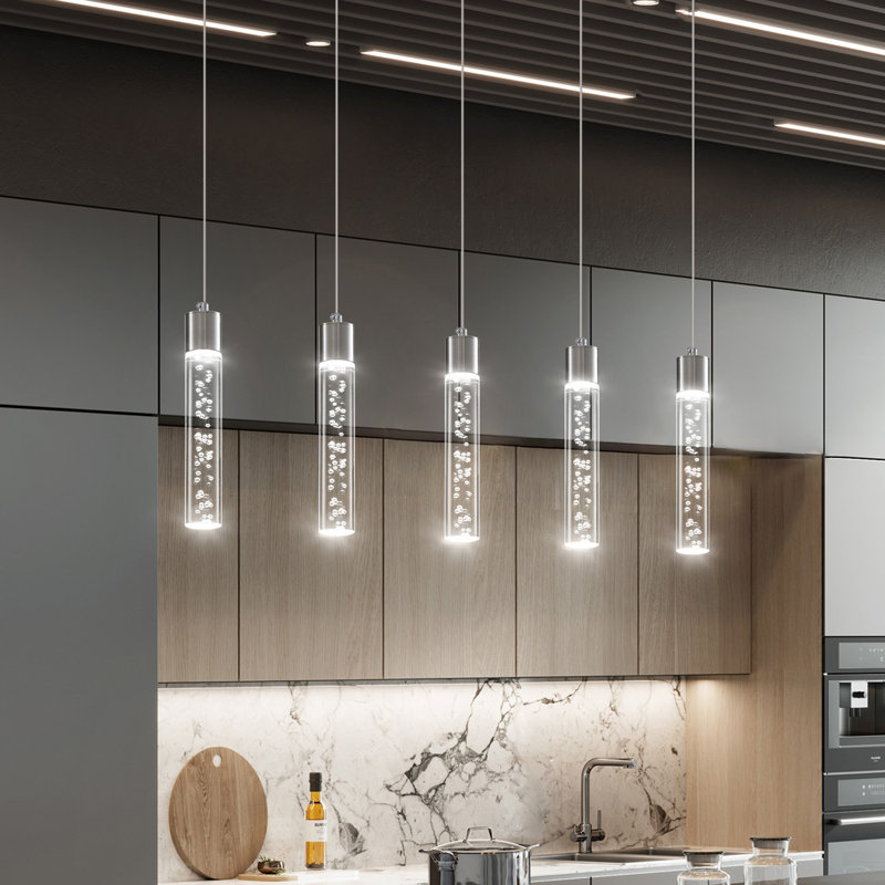 Luminaire suspendu pour îlot de cuisine Aniha, 5, Brushed Nickel