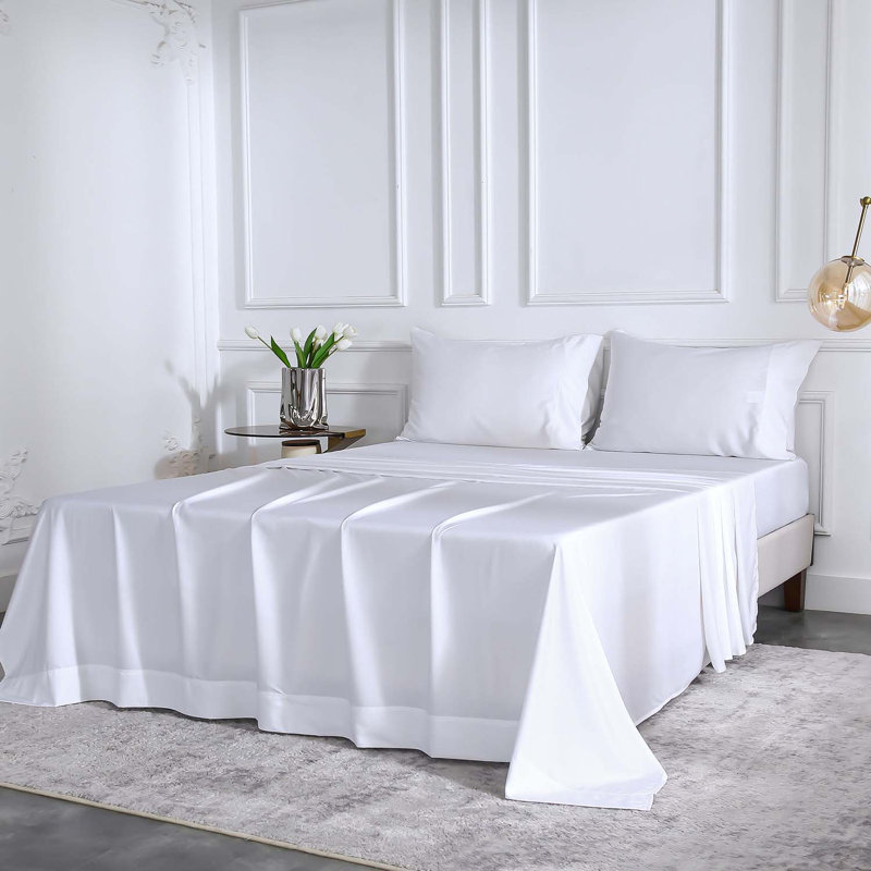 Rayon Sheet Set, King Sheet Set + 1 Fitted Sheet + 2 Pillowcases, White