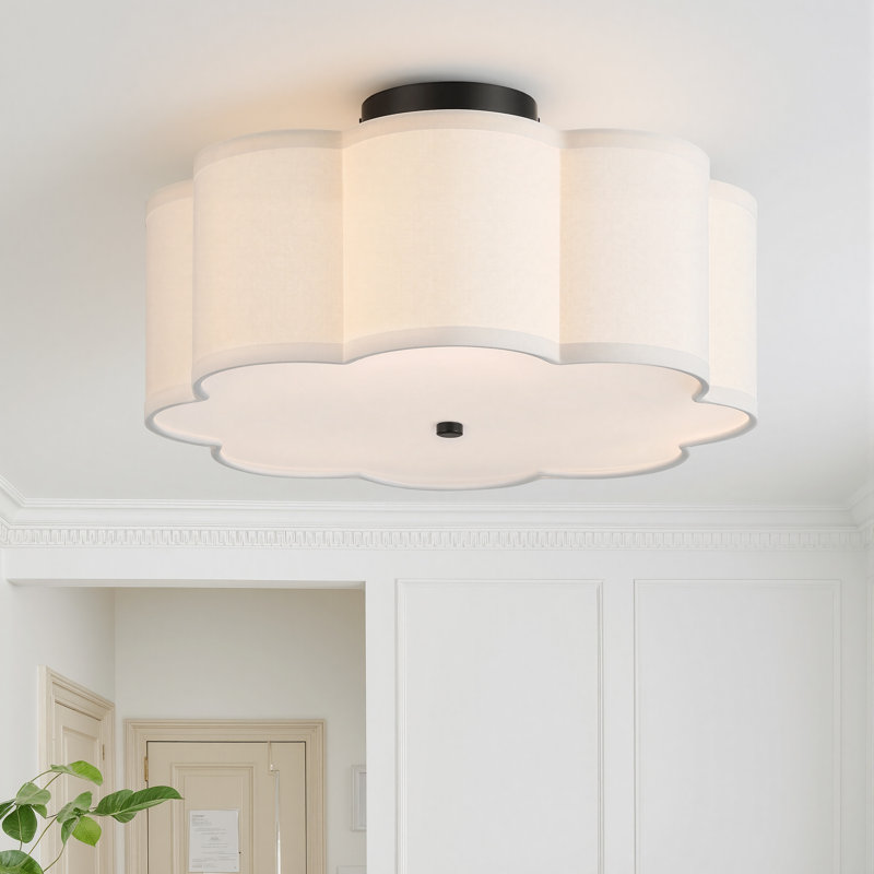 Plafonnier semi-encastré en tissu 3 lumières Tekamah, Noir mat, H 6,9 po x l 15,7 po x P 15,7 po