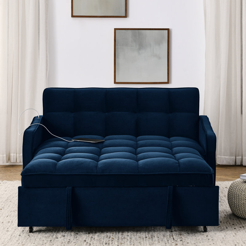Lit avec lit escamotable, dossier réglable, charge, velours bleu, 2 pour le salon et la chambre à coucher, Bleu