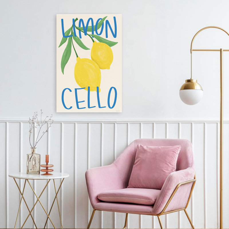 Limoncello - typographie contemporaine de Limoncello, citrons et feuilles vertes, bleu audacieux, art, H 24 po x l 16 po