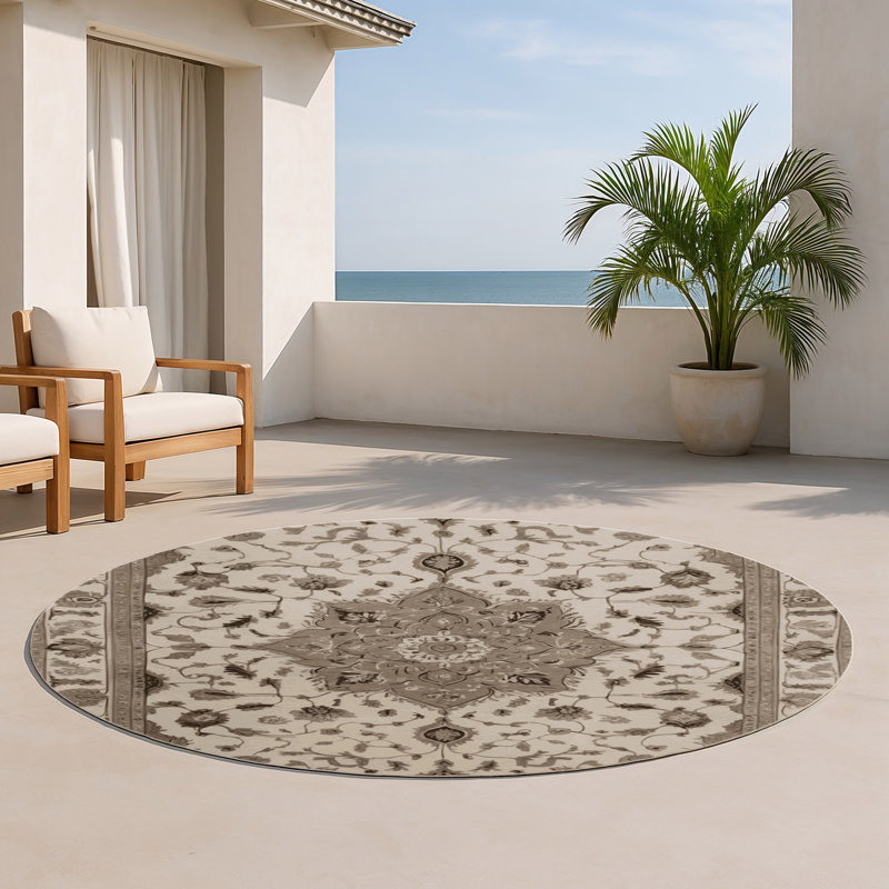 Tapis gris d'intérieur et d'extérieur Tabriz, Rond 5 pi