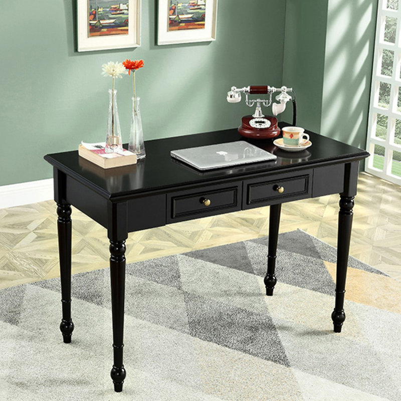 Black Rectangular Solid Wood with 2 drawers desk, 29.92" H x 47.24" W x 23.62" D