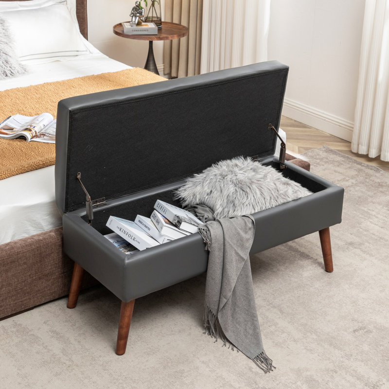 Banc de rangement avec banc de rangement pour la chambre à coucher Banc de bout de lit Banc de pied de lit, Gris foncé