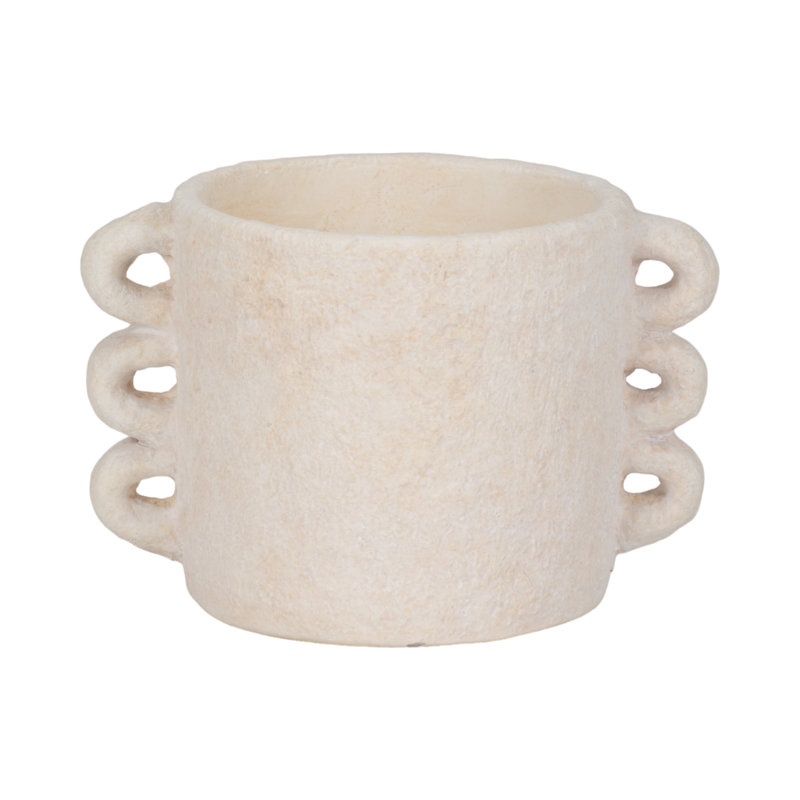 Pottery and Cement Planter with Unique Multi-Loop Handle Design Stylish Contemporary Accent, 5" H x 8" W x 5.50" D, White