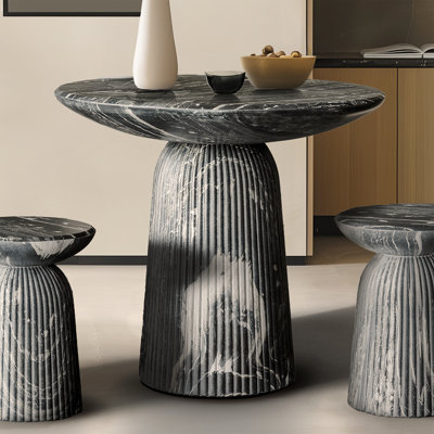 Foundry Select Faux Travertine Bistro Table Tithi Concrete Patio Table for Indoor and Outdoor Use