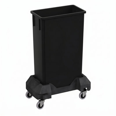 23 Gallon Black Slim Rectangular Plastic Trash Can with Rolling Dolly
