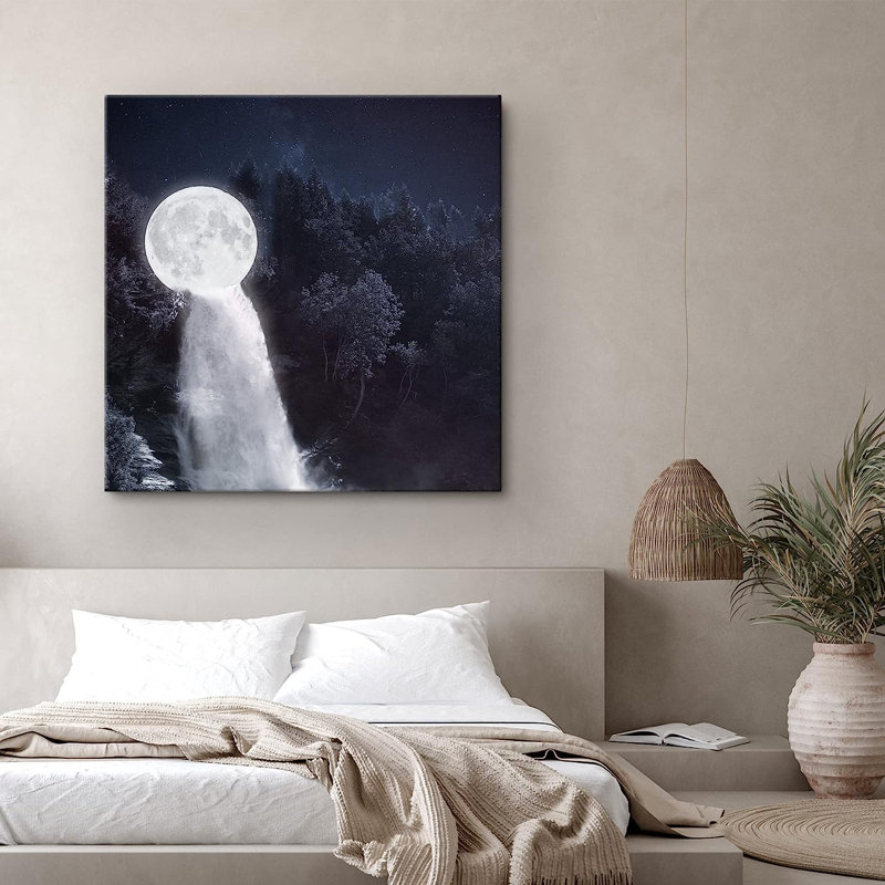 «Fantasy Moonlight Mountain Range Forest Waterfall», reproduction sur toile, H 12 po x l 12 po x P 1,5 po