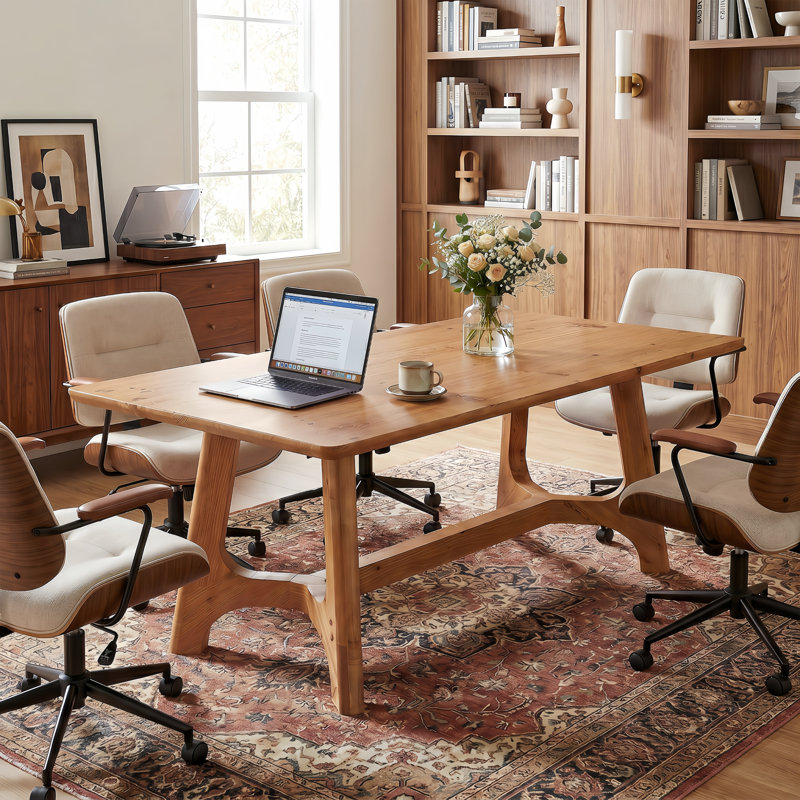 Rectangular Solid Wood Conference Table For 4-6, 62.99" W × 31.49" D × 29.52" H