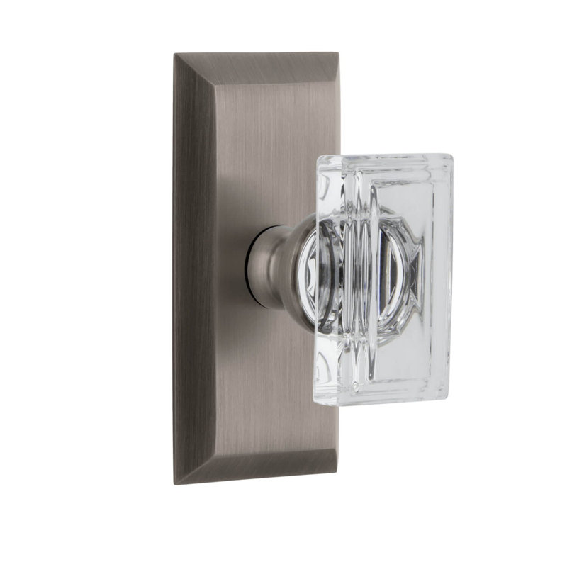 Grandeur Fifth Avenue Short Plate Passage with Carré Crystal Door Knob, 2.75", Antique Pewter