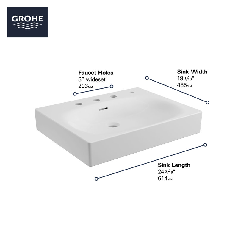 Alpine White Ceramic 24" Wall-Mount Bathroom Sink