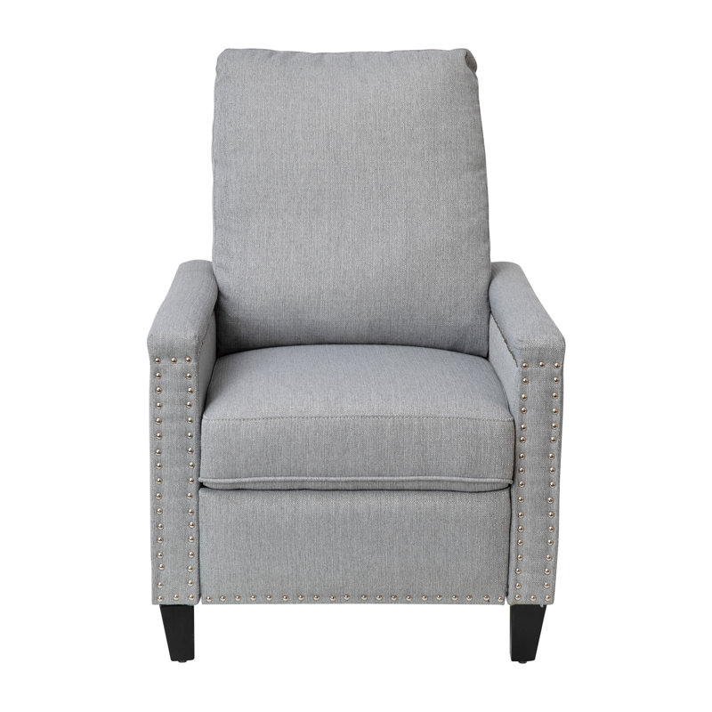 Suzie Push Back Recliner with Pillow Style Backrest and Accent Nail Trim, Light Gray 