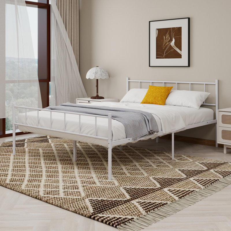Base de lit plateforme en métal, Blanc, Grand